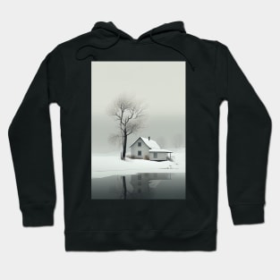 Scandi Winter Cottage with Tree Minimalist Art Print Hoodie